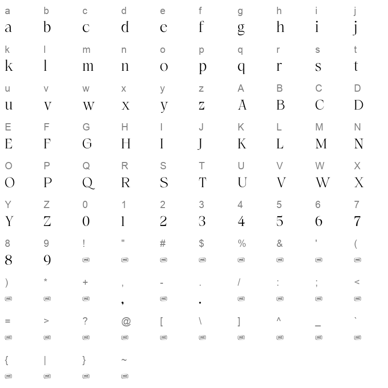 GLAMORE OTF Character Map