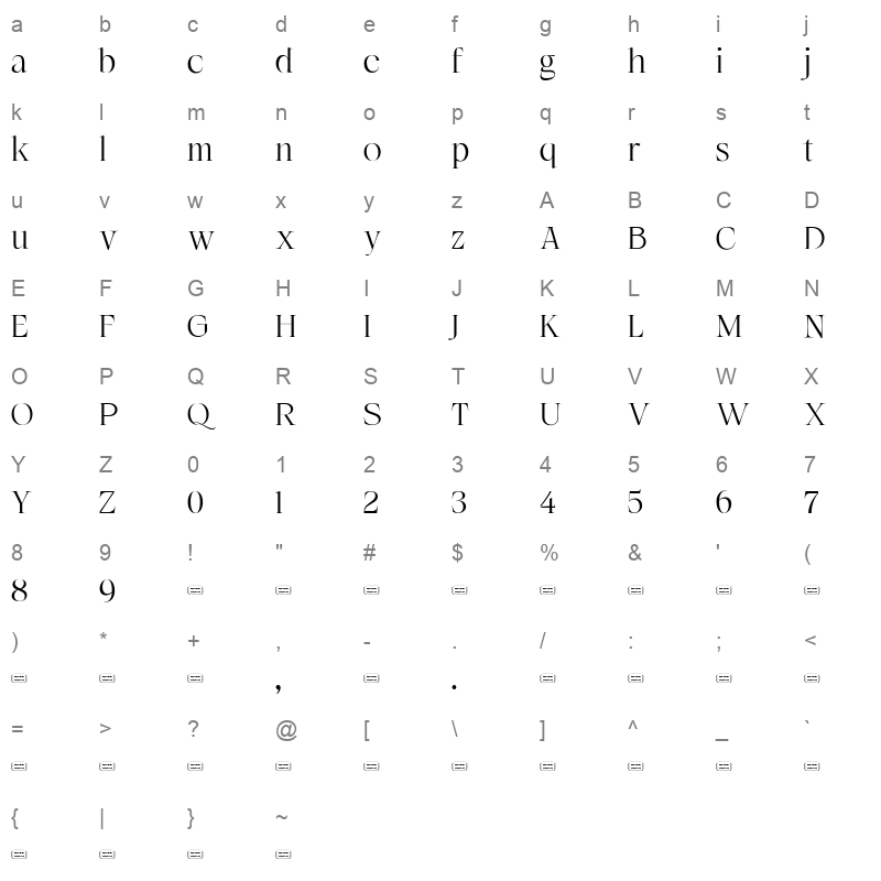 GLAMORE Character Map