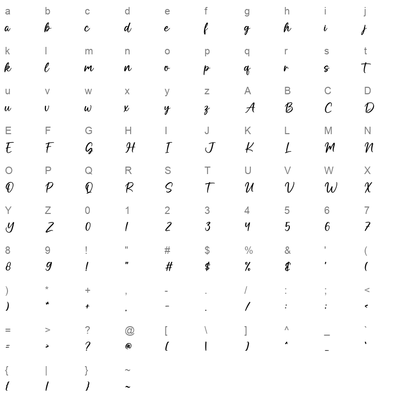 Golden Moment OTF Character Map