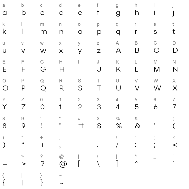 Goli Light Character Map