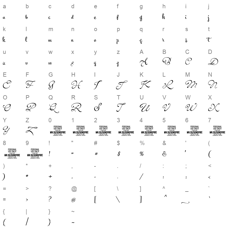 Gonspire Script Character Map