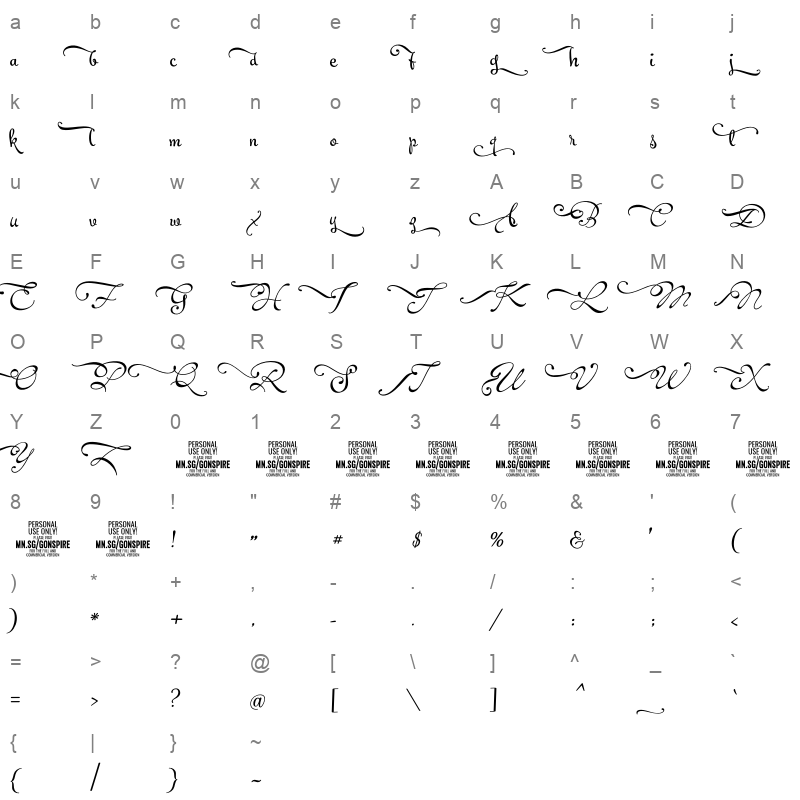 Gonspire Swash Character Map