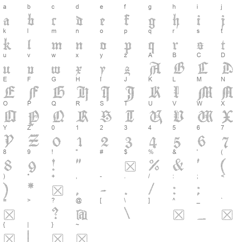 Gossip HighCrossSmall Character Map