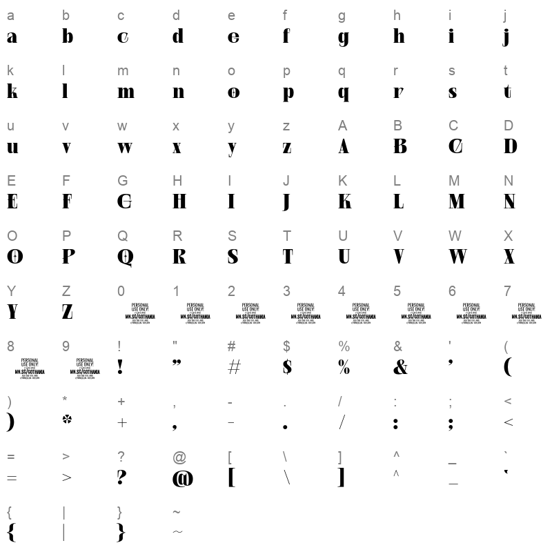 GothaniaSerif Character Map