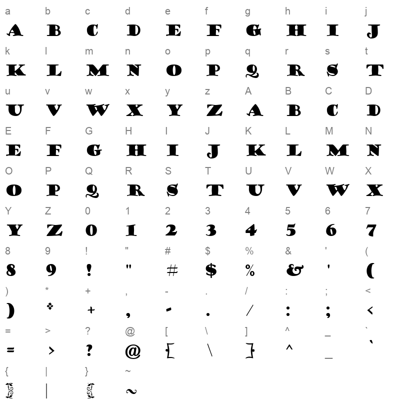 GOUDYSTO Character Map