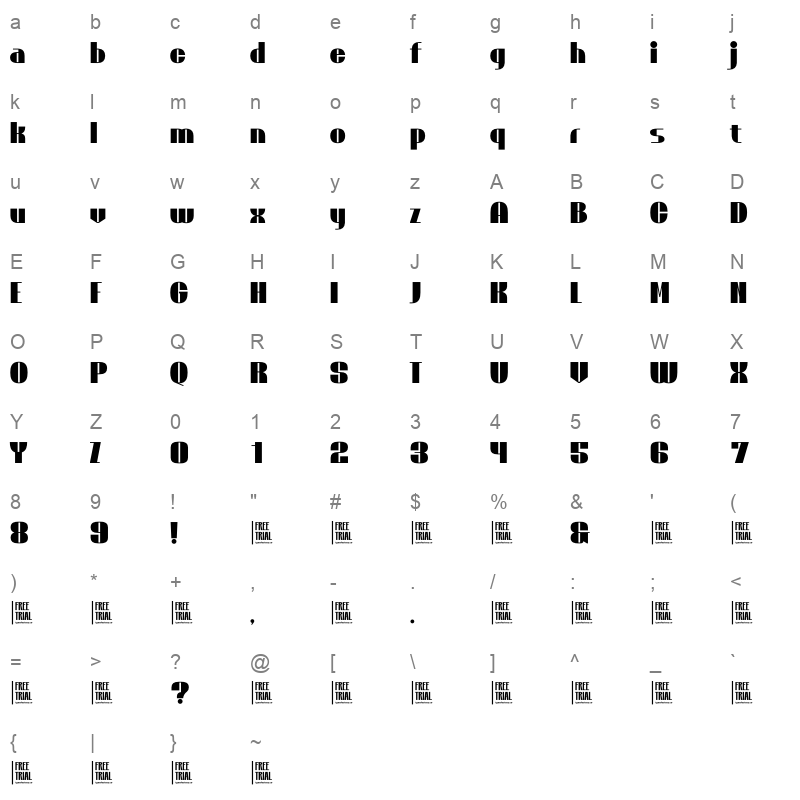 Grand Space OTF Character Map
