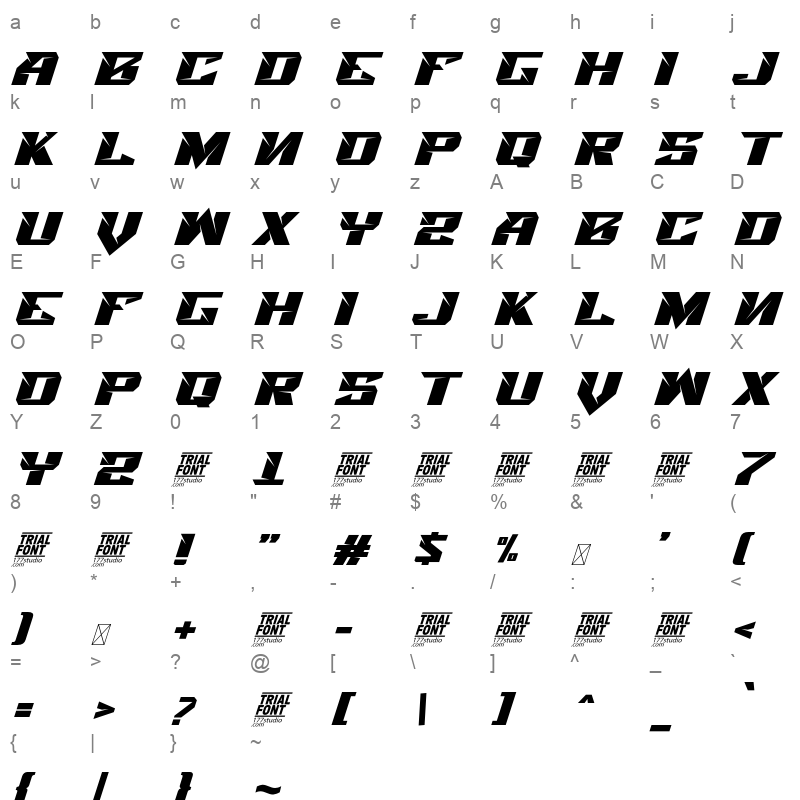 Great Sport Italic OTF Character Map