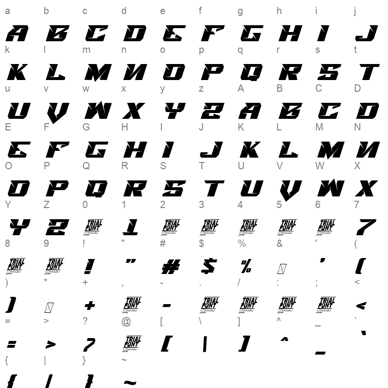 Great Sport Italic Character Map