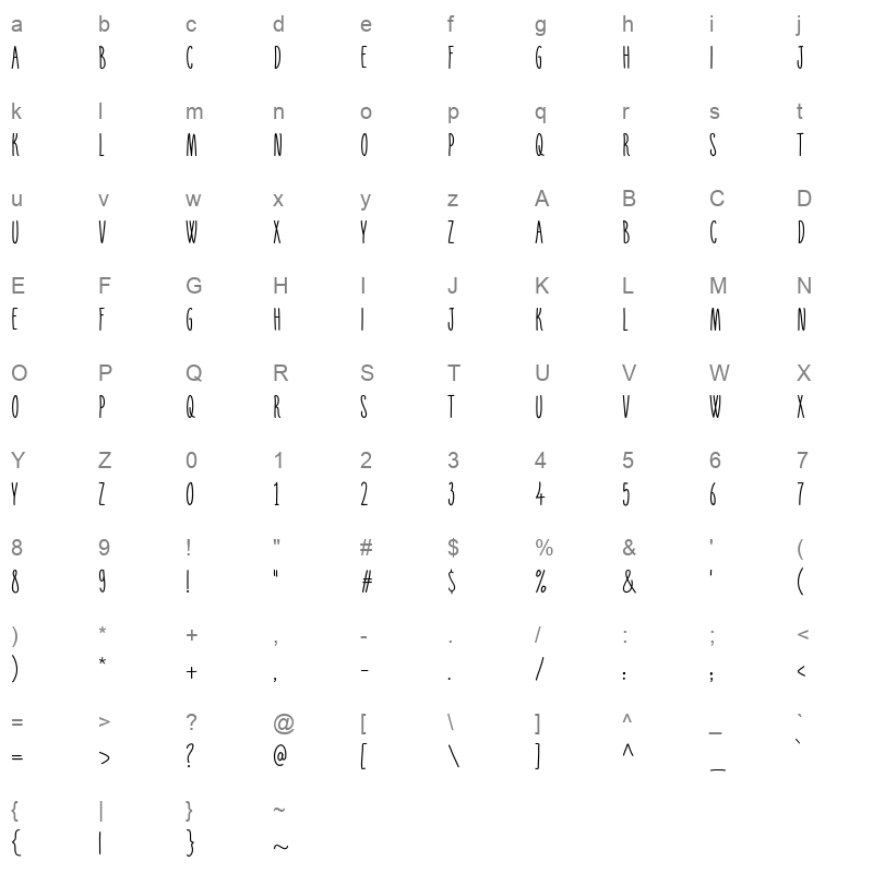 Greek RollsRegular Character Map