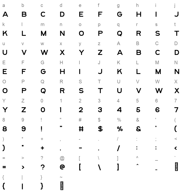 Gridstar Regular Character Map