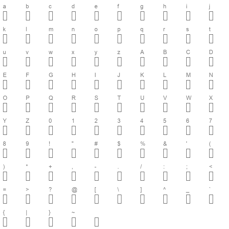 GRNDASHD Character Map