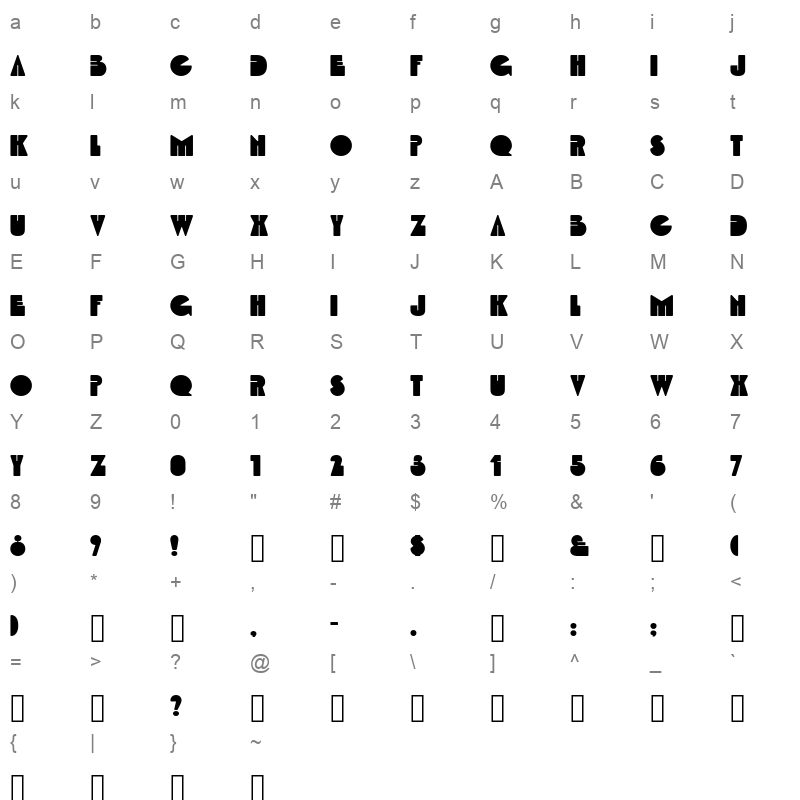 GTL001 Character Map