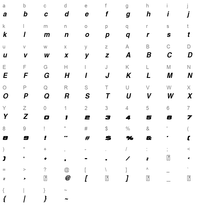 Hacen Extender Slant Character Map