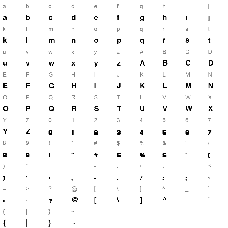 Hacen Extender X4 Character Map