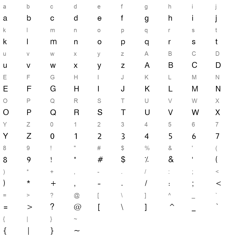 Hacen Liner Print out Light Character Map