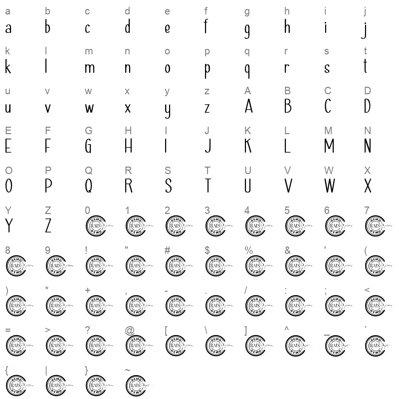 Haiesley Sans Regular Character Map