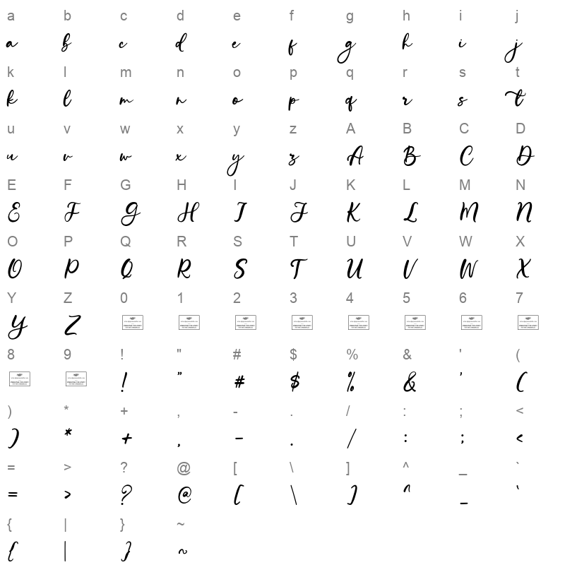 Haland otf Character Map