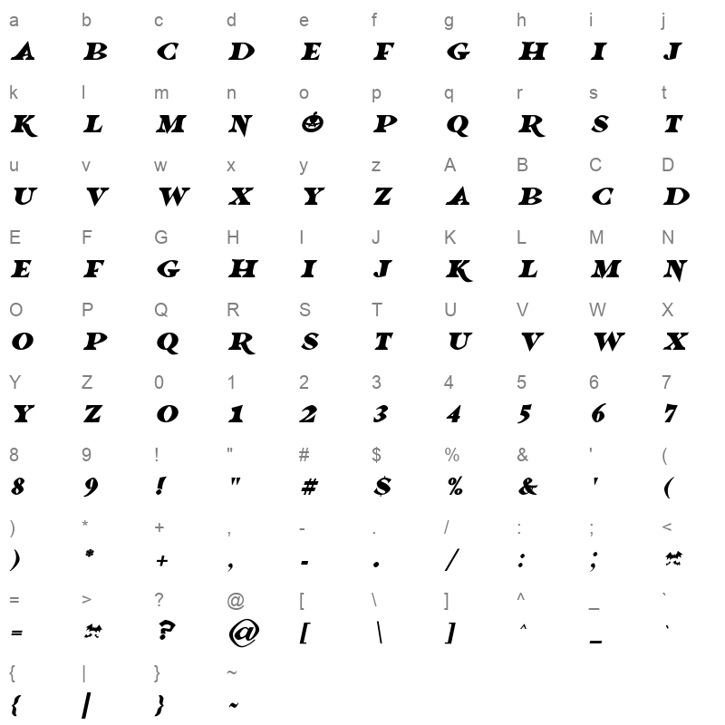 Halloween Horrors 2023 Italic Character Map