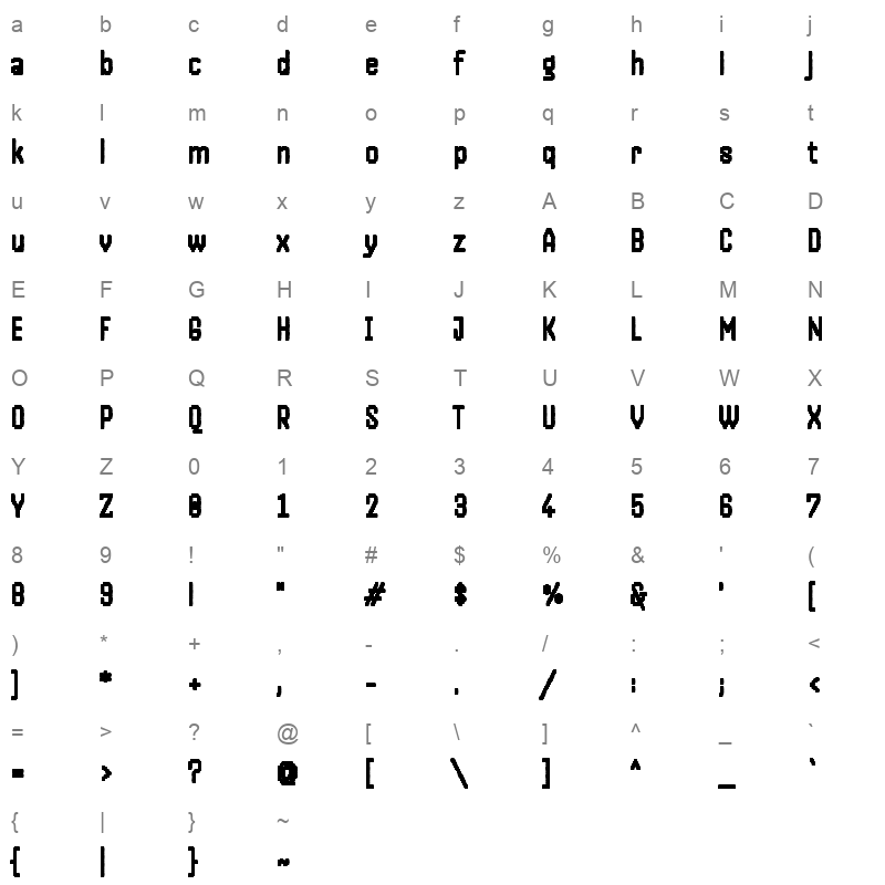 Handjet Bold Character Map