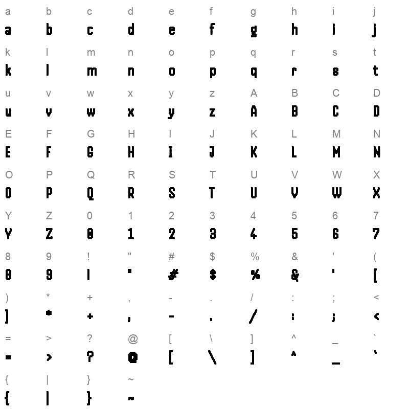 Handjet ExtraBold Character Map