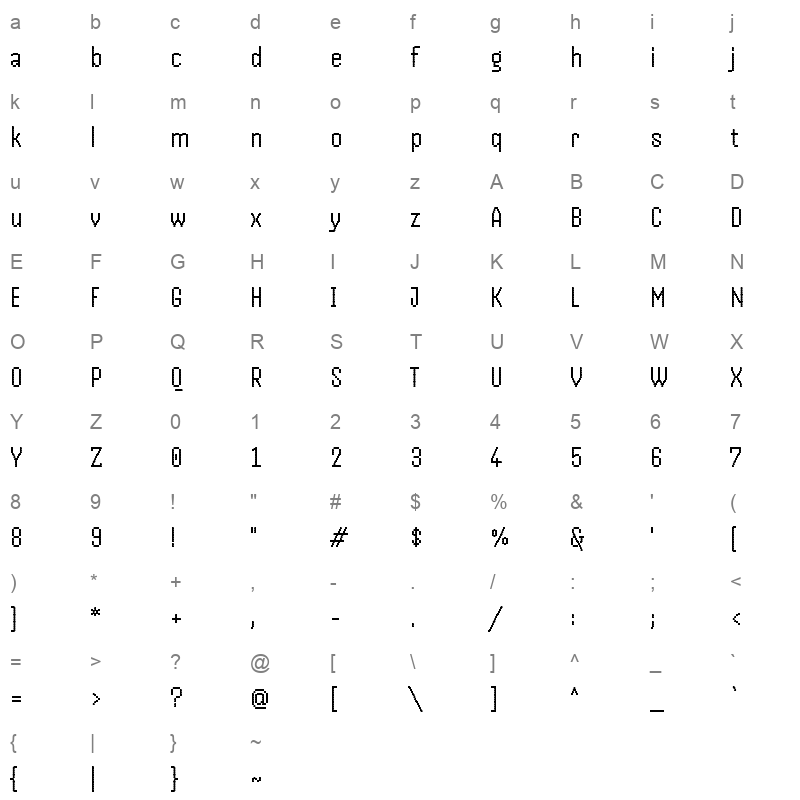 Handjet Light Character Map