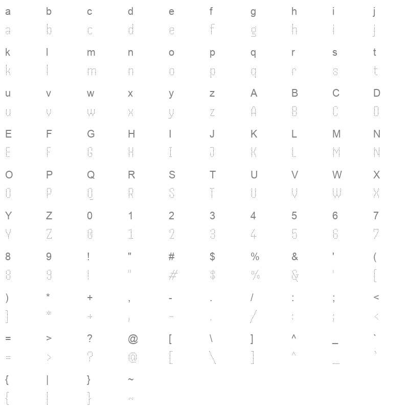 Handjet Thin Character Map