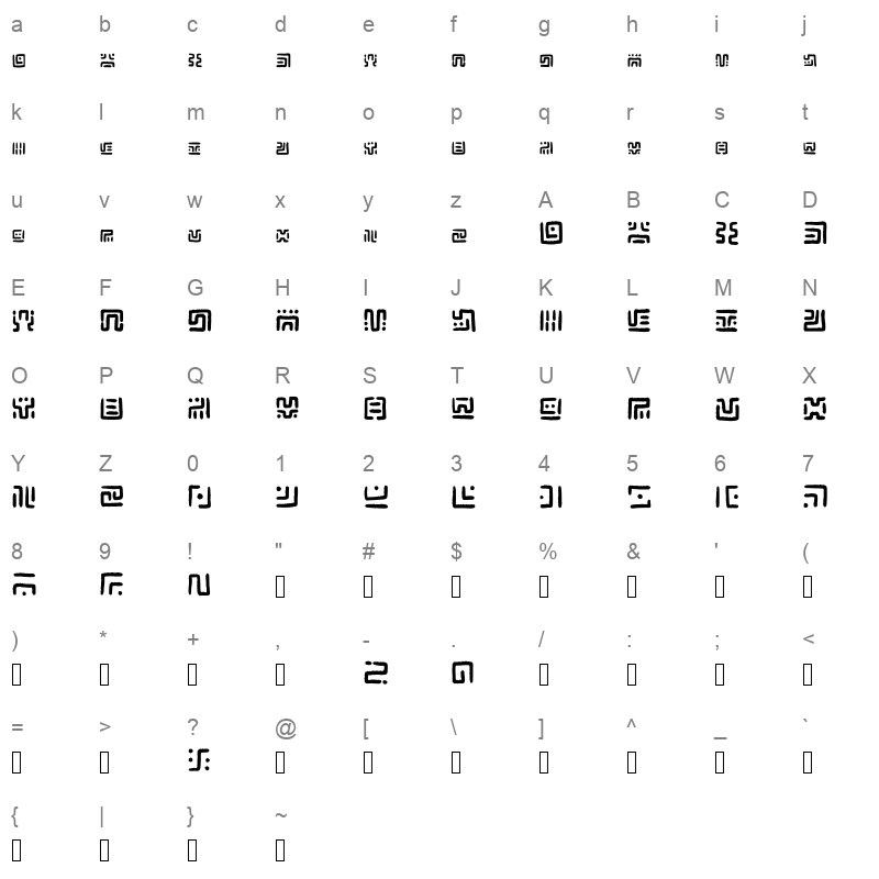 Handwritten Sheikah Runes Regular Character Map