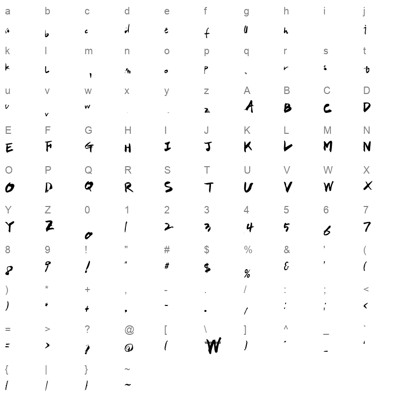HanS CalliGothic Character Map