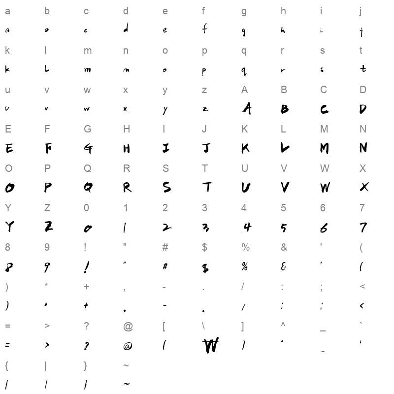 HanS CalliLove2 Character Map