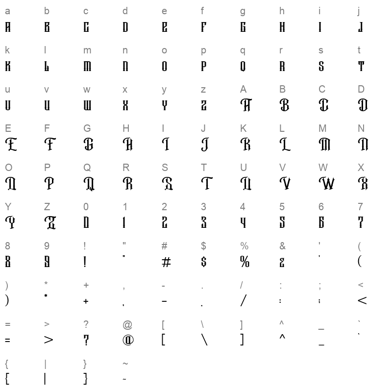 Hanzow Sewick OTF Character Map