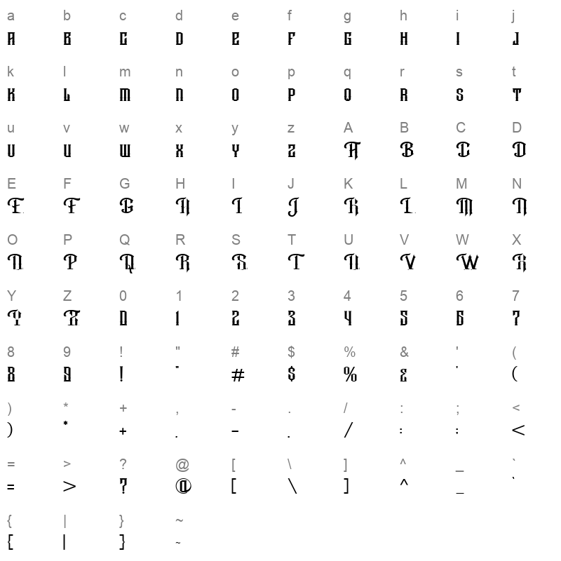 Hanzow Sewick Character Map