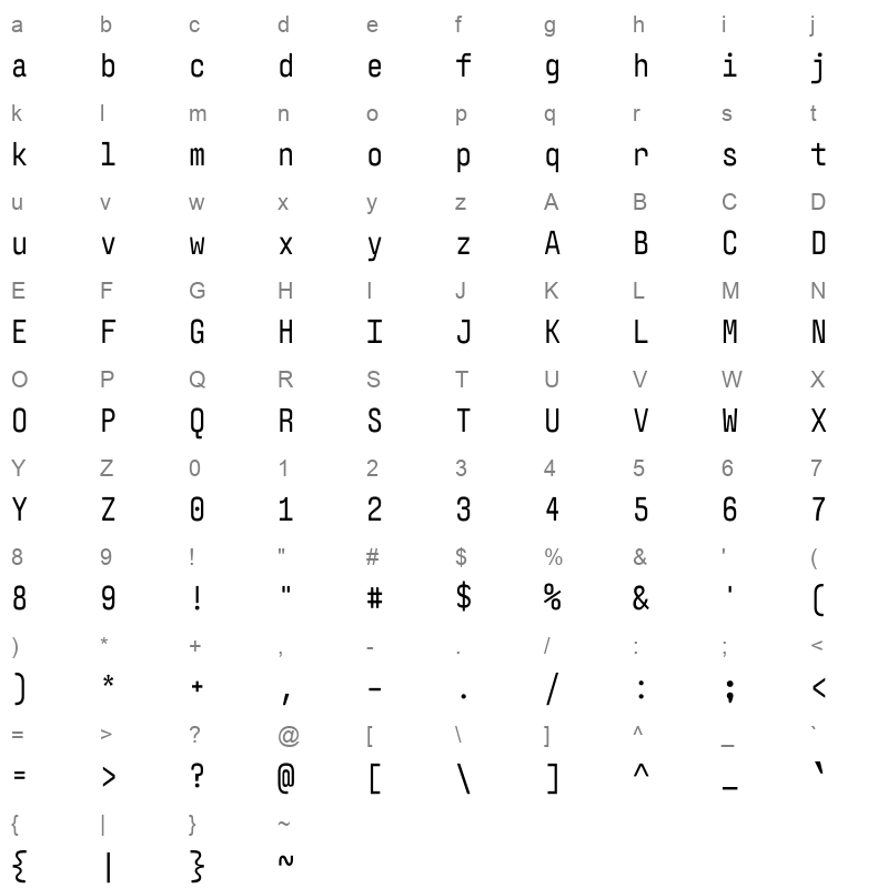 Hasubi Mono[wght] Character Map
