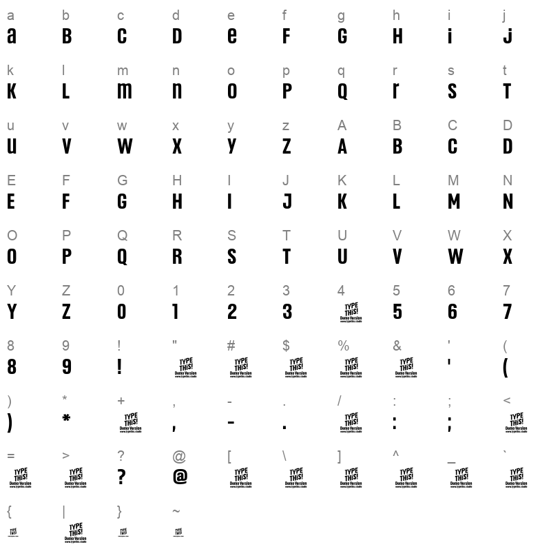 Headlines UniA SemiBold Character Map