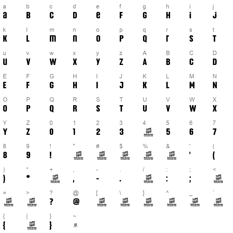 Headlines UniB Bold Character Map
