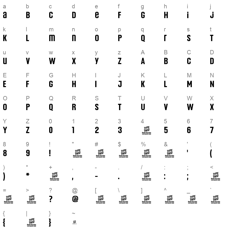Headlines UniB SemiBold Character Map