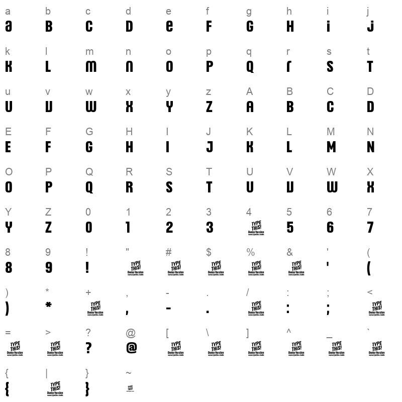 HeadlinesUniC Bold Character Map