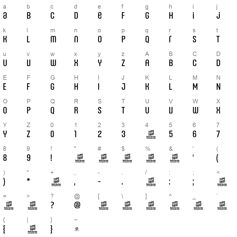 HeadlinesUniC Medium Character Map