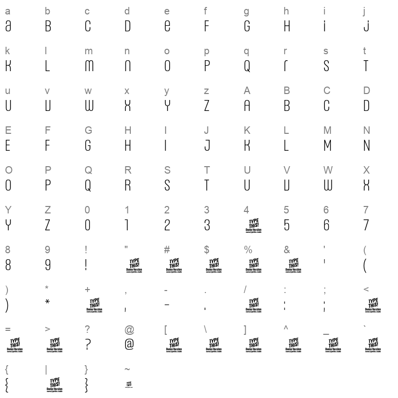 HeadlinesUniC SemiLight Character Map