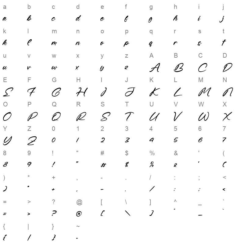 Heatffox Falsetto Character Map