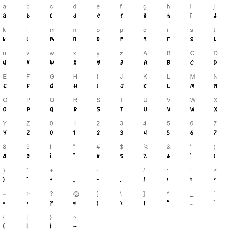 Heiley ttf Character Map