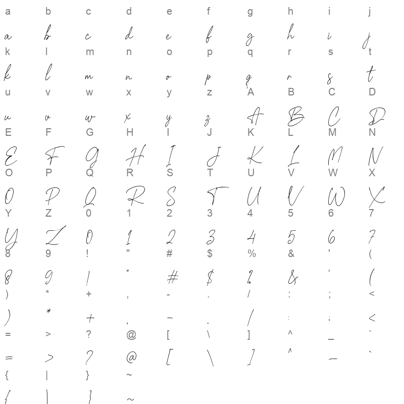 Hello August OTF Character Map