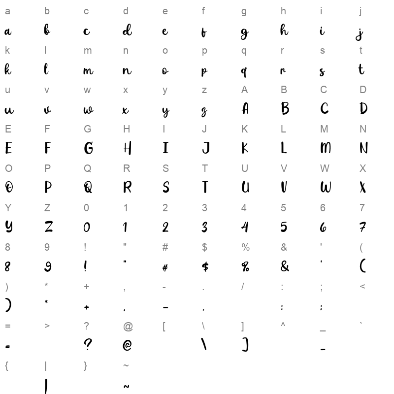 Hello Whistle otf Character Map