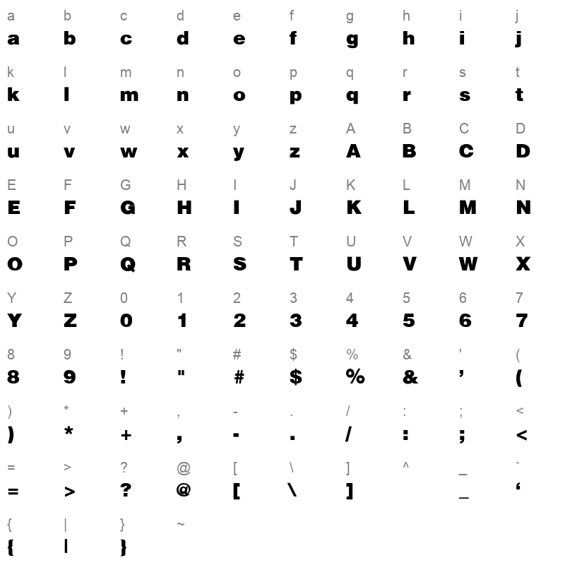 Helvetica Black SemiBold Regular Character Map