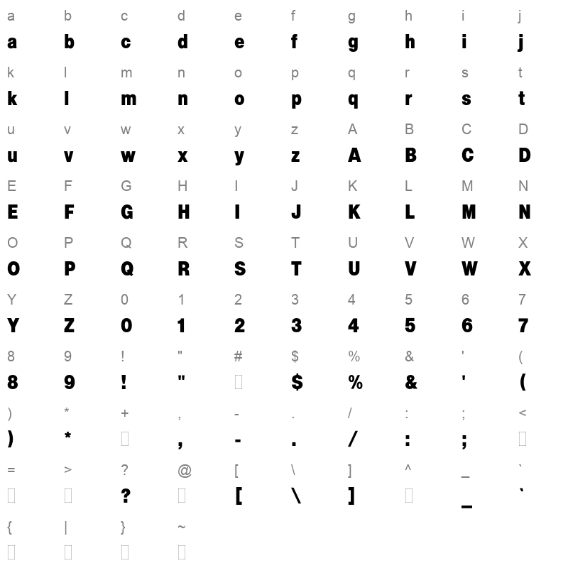Helvetica Bold Condensed Plain Regular Character Map