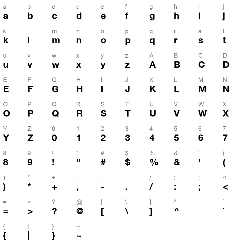 Helvetica CE 55 Roman Bold Character Map