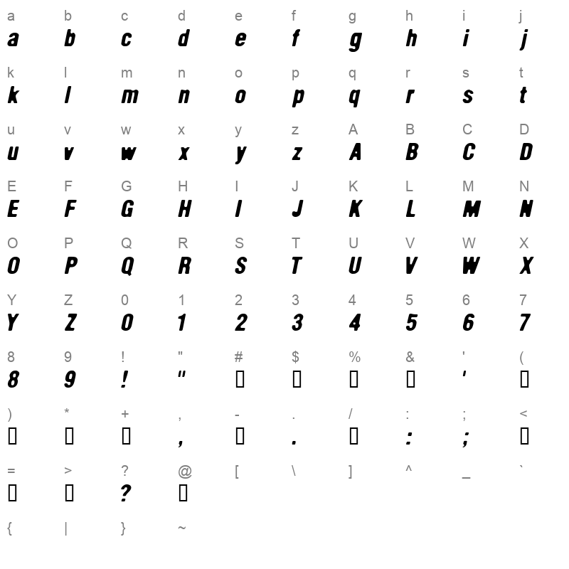 Helvetica Condensed Destressed Character Map