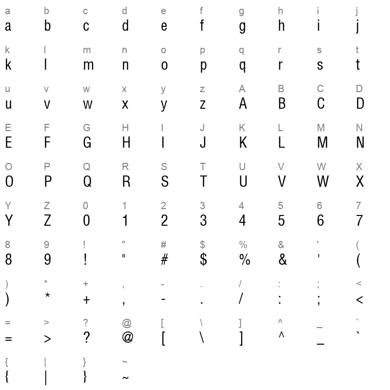 Helvetica CondensedMedium Medium Character Map