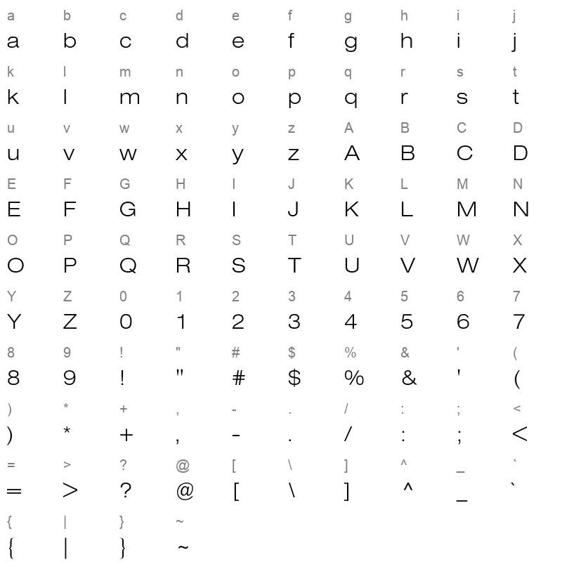 Helvetica Extended BQ Regular Character Map