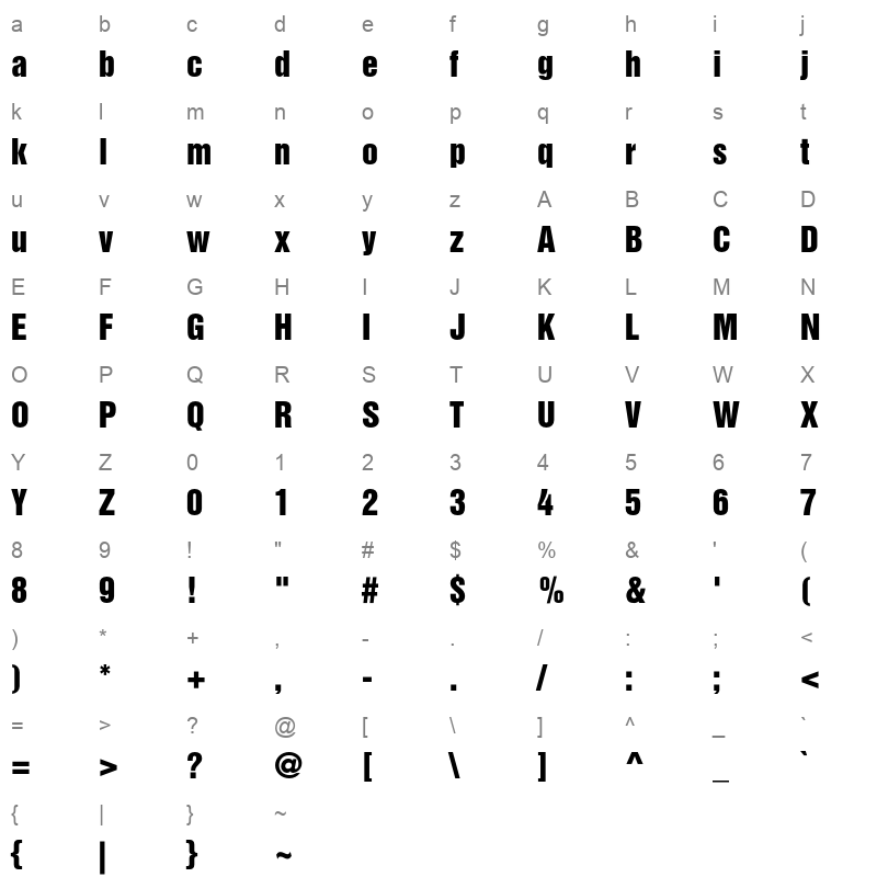 Helvetica Inserat Roman Character Map