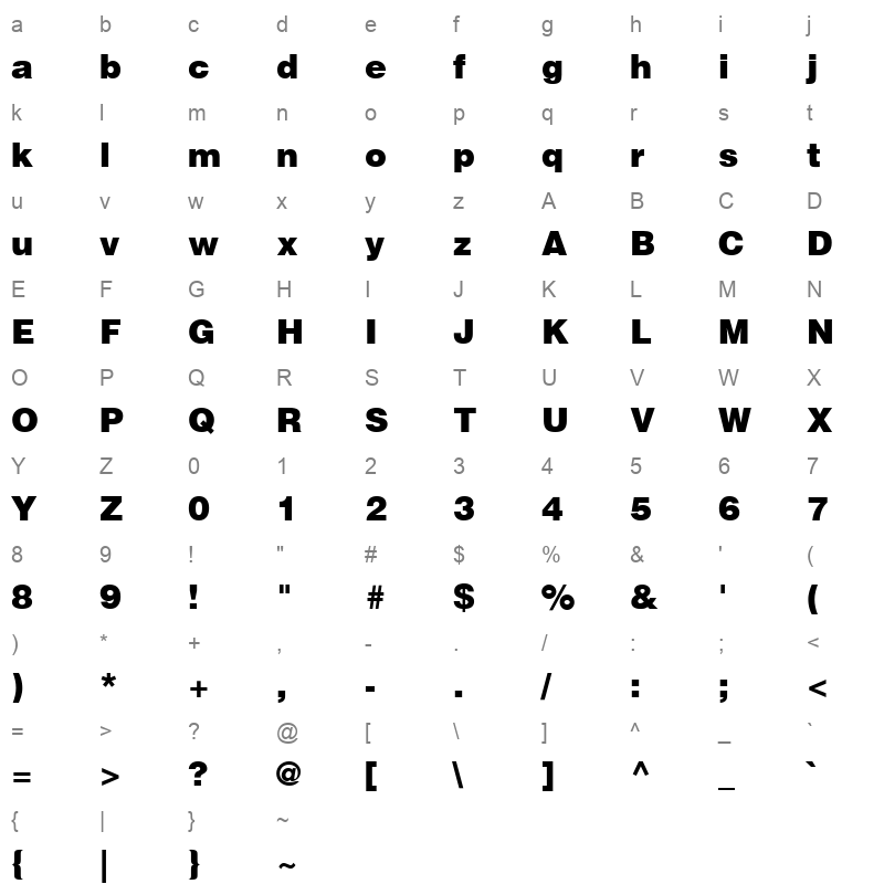 Helvetica LT Black Regular Character Map